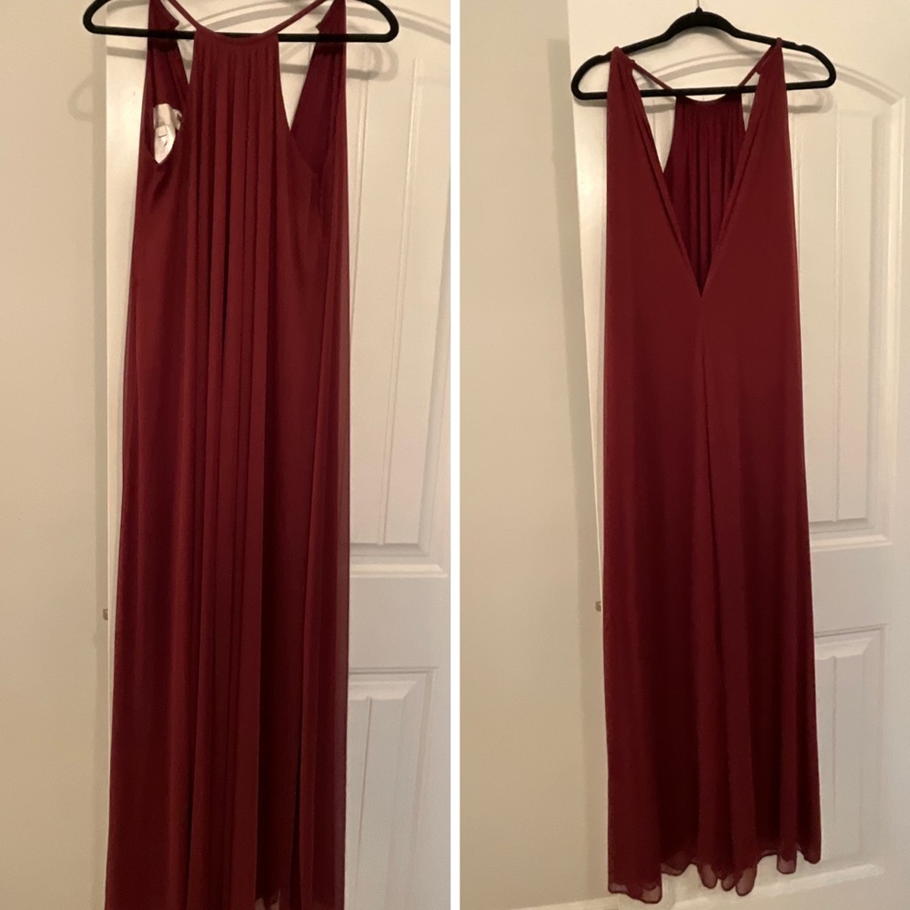 David's Bridal Red Sleeveless Halter Gown